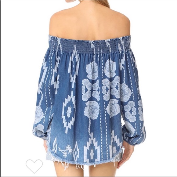 ONE Teaspoon Denim Off Shoulder Fray Top - Picture 2 of 4